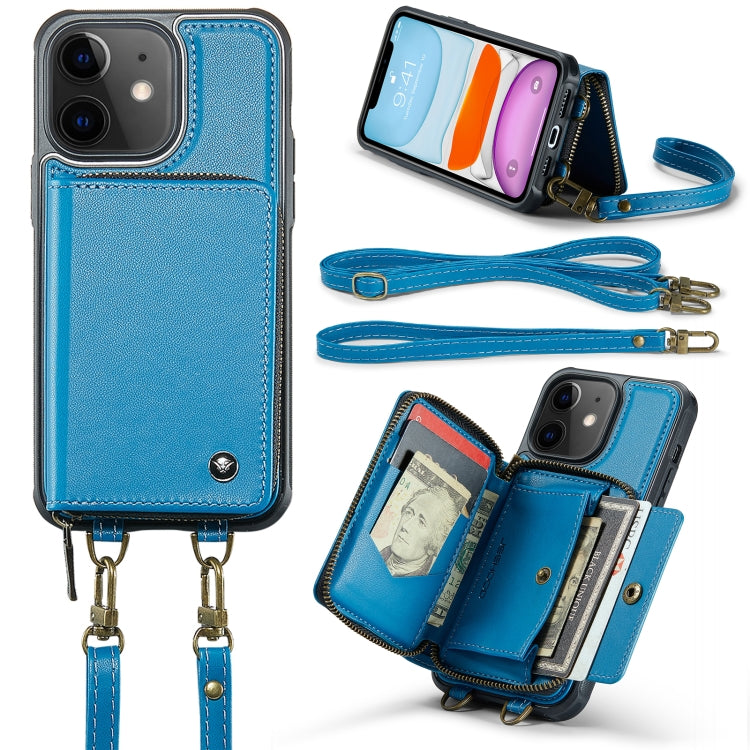 JEEHOOD Custodia per telefono in pelle con cerniera serie C22 con doppio cordino, For iPhone 12 Pro Max, For iPhone 11, For iPhone 11 Pro, For iPhone 11 Pro Max