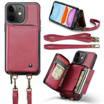 JEEHOOD Custodia per telefono in pelle con cerniera serie C22 con doppio cordino, For iPhone 12 Pro Max, For iPhone 11, For iPhone 11 Pro, For iPhone 11 Pro Max