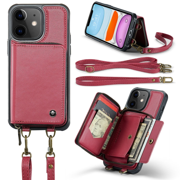 JEEHOOD Custodia per telefono in pelle con cerniera serie C22 con doppio cordino, For iPhone 12 Pro Max, For iPhone 11, For iPhone 11 Pro, For iPhone 11 Pro Max