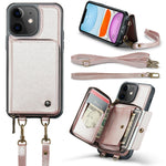 JEEHOOD Custodia per telefono in pelle con cerniera serie C22 con doppio cordino, For iPhone 12 Pro Max, For iPhone 11, For iPhone 11 Pro, For iPhone 11 Pro Max