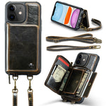 JEEHOOD Custodia per telefono in pelle con cerniera serie C22 con doppio cordino, For iPhone 12 Pro Max, For iPhone 11, For iPhone 11 Pro, For iPhone 11 Pro Max