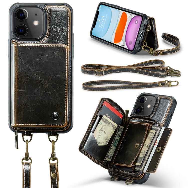 JEEHOOD Custodia per telefono in pelle con cerniera serie C22 con doppio cordino, For iPhone 12 Pro Max, For iPhone 11, For iPhone 11 Pro, For iPhone 11 Pro Max