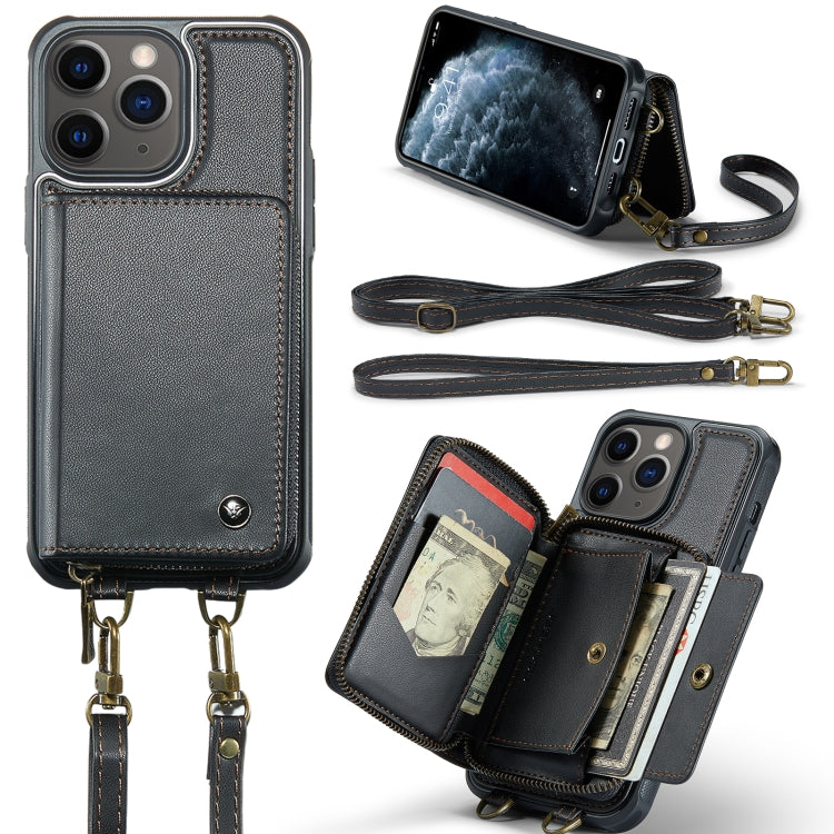 JEEHOOD Custodia per telefono in pelle con cerniera serie C22 con doppio cordino, For iPhone 12 Pro Max, For iPhone 11, For iPhone 11 Pro, For iPhone 11 Pro Max