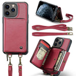 JEEHOOD Custodia per telefono in pelle con cerniera serie C22 con doppio cordino, For iPhone 12 Pro Max, For iPhone 11, For iPhone 11 Pro, For iPhone 11 Pro Max
