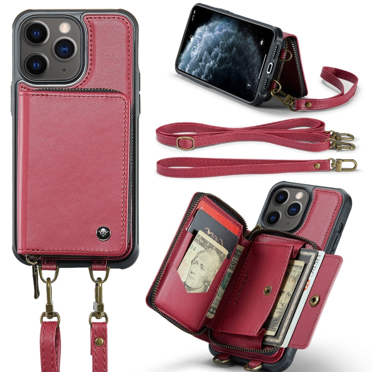 JEEHOOD Custodia per telefono in pelle con cerniera serie C22 con doppio cordino, For iPhone 12 Pro Max, For iPhone 11, For iPhone 11 Pro, For iPhone 11 Pro Max