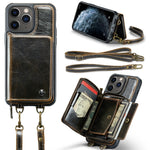 JEEHOOD Custodia per telefono in pelle con cerniera serie C22 con doppio cordino, For iPhone 12 Pro Max, For iPhone 11, For iPhone 11 Pro, For iPhone 11 Pro Max
