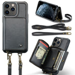 JEEHOOD Custodia per telefono in pelle con cerniera serie C22 con doppio cordino, For iPhone 12 Pro Max, For iPhone 11, For iPhone 11 Pro, For iPhone 11 Pro Max