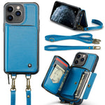 JEEHOOD Custodia per telefono in pelle con cerniera serie C22 con doppio cordino, For iPhone 12 Pro Max, For iPhone 11, For iPhone 11 Pro, For iPhone 11 Pro Max