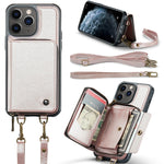 JEEHOOD Custodia per telefono in pelle con cerniera serie C22 con doppio cordino, For iPhone 12 Pro Max, For iPhone 11, For iPhone 11 Pro, For iPhone 11 Pro Max