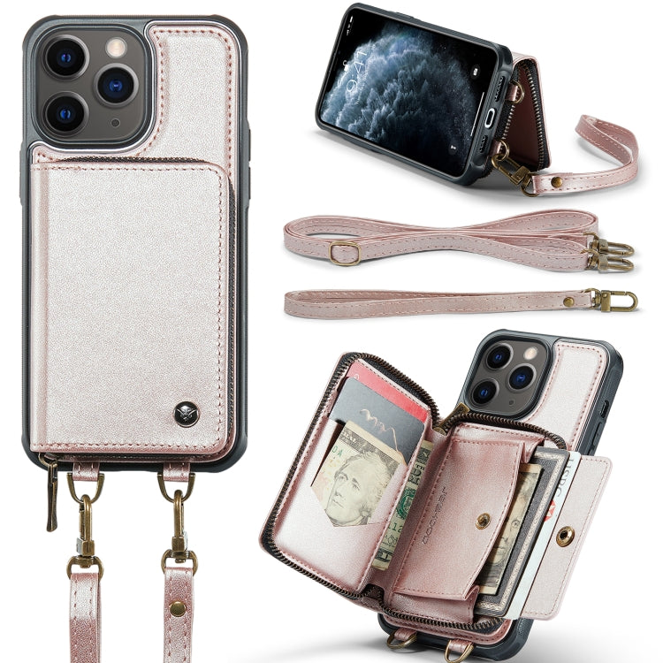 JEEHOOD Custodia per telefono in pelle con cerniera serie C22 con doppio cordino, For iPhone 12 Pro Max, For iPhone 11, For iPhone 11 Pro, For iPhone 11 Pro Max
