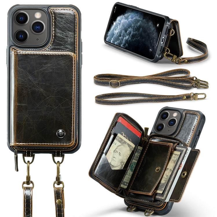 JEEHOOD Custodia per telefono in pelle con cerniera serie C22 con doppio cordino, For iPhone 12 Pro Max, For iPhone 11, For iPhone 11 Pro, For iPhone 11 Pro Max