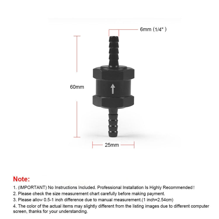 Valvola di ritegno unidirezionale per carburante in lega di alluminio per auto, 6mm Black, 8mm Black, 10mm Black, 12mm Black