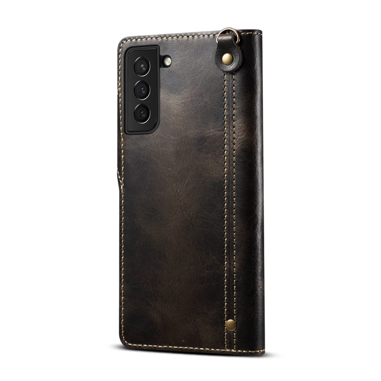 Custodia in pelle bovina con bottone magnetico per Samsung Galaxy