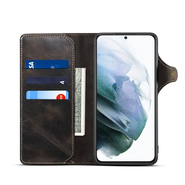 Custodia in pelle bovina con bottone magnetico per Samsung Galaxy