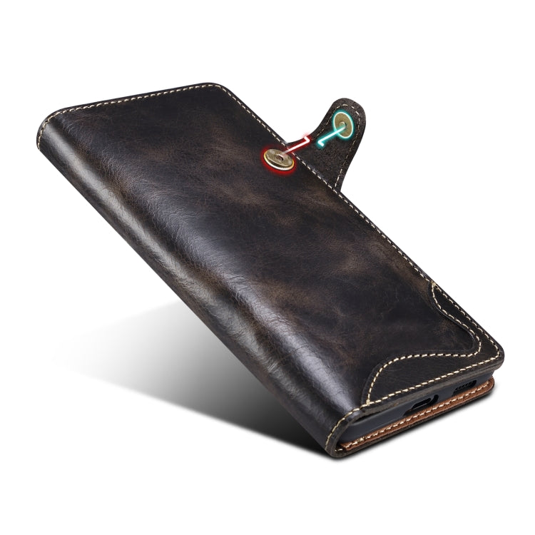Custodia in pelle bovina con bottone magnetico per Samsung Galaxy