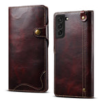 Custodia in pelle bovina con bottone magnetico per Samsung Galaxy