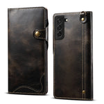 Custodia in pelle bovina con bottone magnetico per Samsung Galaxy