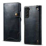 Custodia in pelle bovina con bottone magnetico per Samsung Galaxy