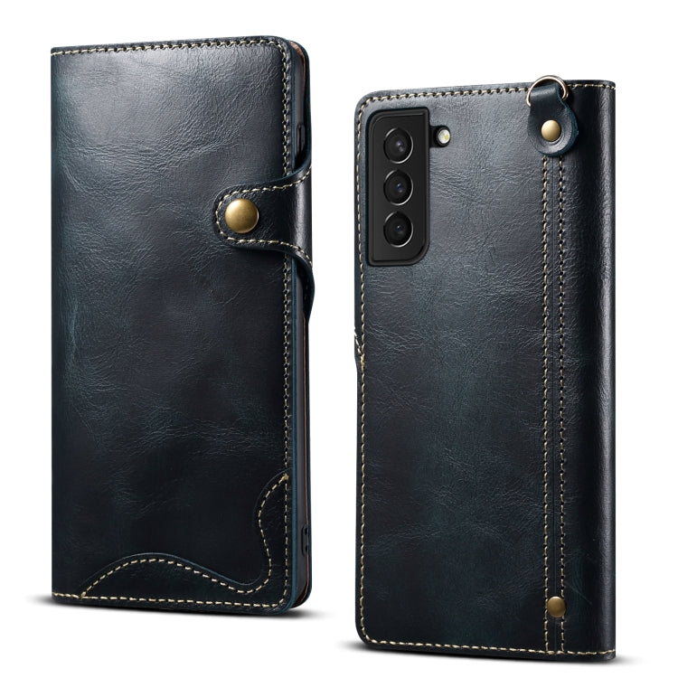 Custodia in pelle bovina con bottone magnetico per Samsung Galaxy