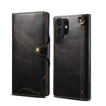 Custodia in pelle bovina con bottone magnetico per Samsung Galaxy