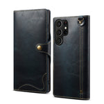 Custodia in pelle bovina con bottone magnetico per Samsung Galaxy