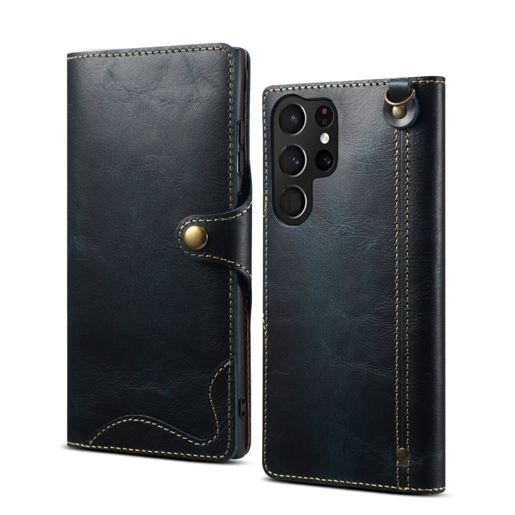 Custodia in pelle bovina con bottone magnetico per Samsung Galaxy