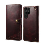 Custodia in pelle bovina con bottone magnetico per Samsung Galaxy