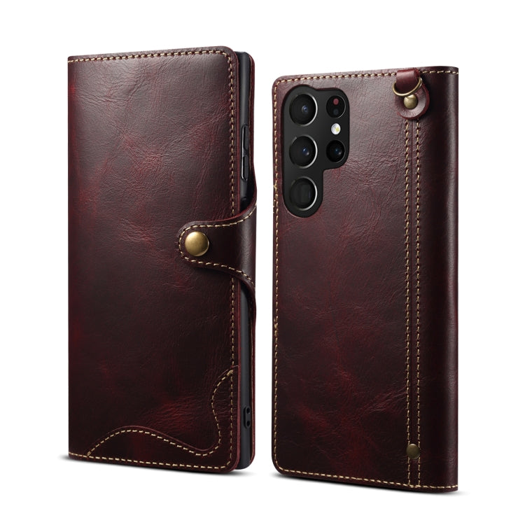 Custodia in pelle bovina con bottone magnetico per Samsung Galaxy