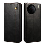 Custodia per telefono in pelle con trama di cavallo pazzo in cera d'olio, For OPPO Reno9 Pro, For OPPO Reno9, For vivo X90 Pro, For vivo X90