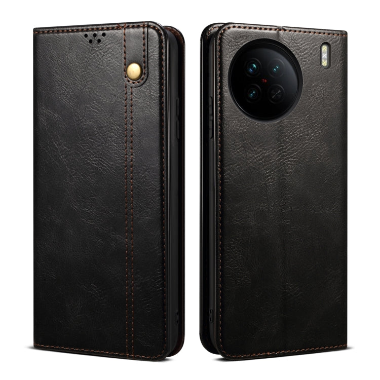 Custodia per telefono in pelle con trama di cavallo pazzo in cera d'olio, For OPPO Reno9 Pro, For OPPO Reno9, For vivo X90 Pro, For vivo X90
