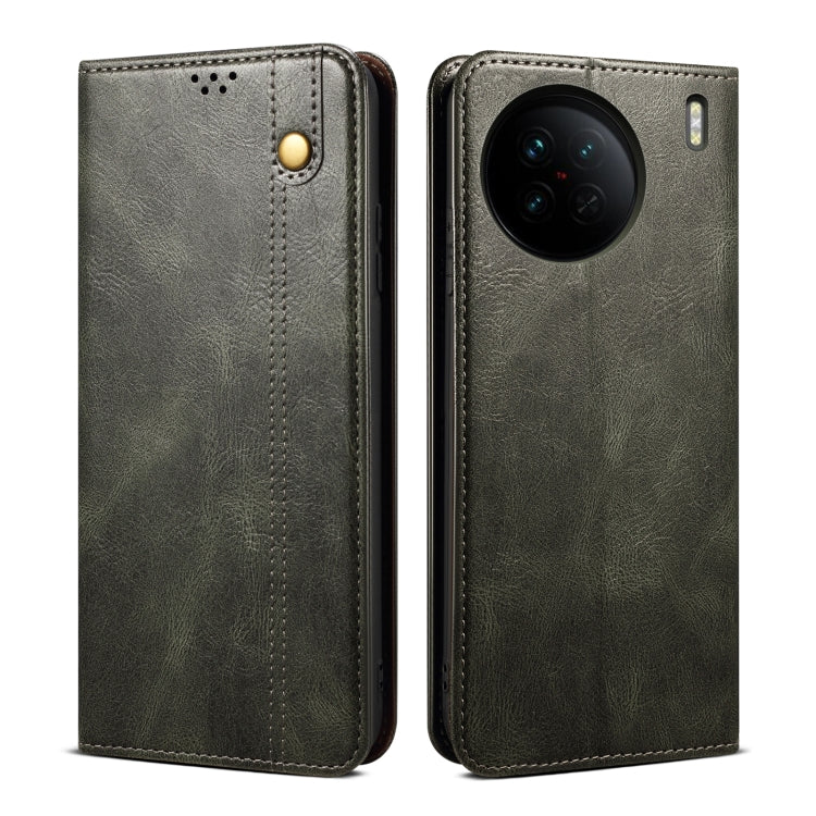 Custodia per telefono in pelle con trama di cavallo pazzo in cera d'olio, For OPPO Reno9 Pro, For OPPO Reno9, For vivo X90 Pro, For vivo X90