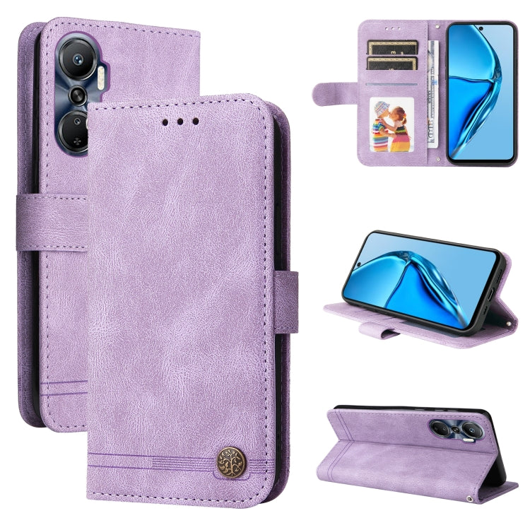 Custodia per telefono in pelle con bottone in metallo con albero della vita Skin Feel, For Infinix Hot 20 4G, For Infinix Hot 20s, For Infinix Note 12 / G96