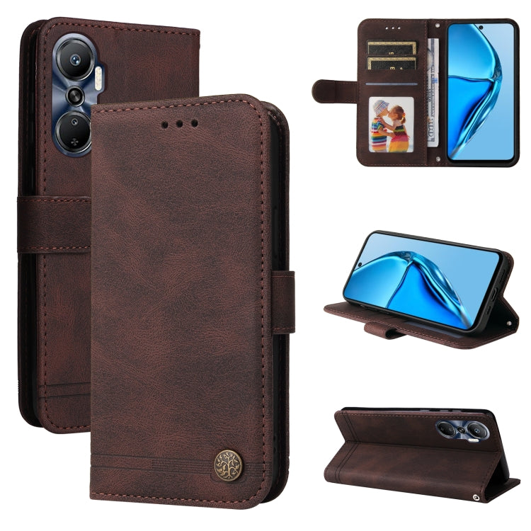 Custodia per telefono in pelle con bottone in metallo con albero della vita Skin Feel, For Infinix Hot 20 4G, For Infinix Hot 20s, For Infinix Note 12 / G96