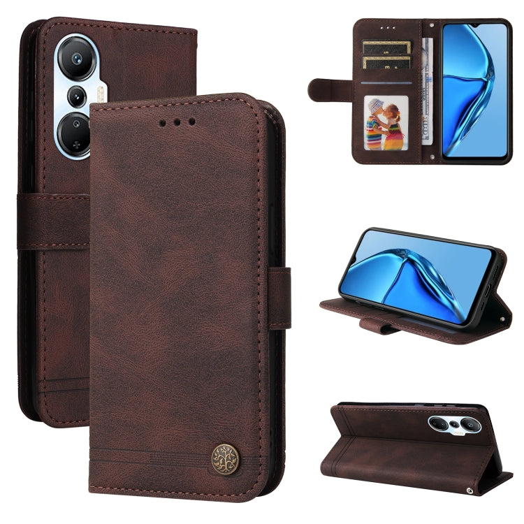 Custodia per telefono in pelle con bottone in metallo con albero della vita Skin Feel, For Infinix Hot 20 4G, For Infinix Hot 20s, For Infinix Note 12 / G96