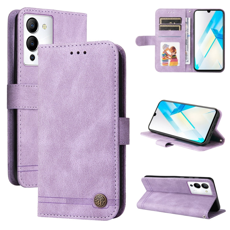 Custodia per telefono in pelle con bottone in metallo con albero della vita Skin Feel, For Infinix Hot 20 4G, For Infinix Hot 20s, For Infinix Note 12 / G96