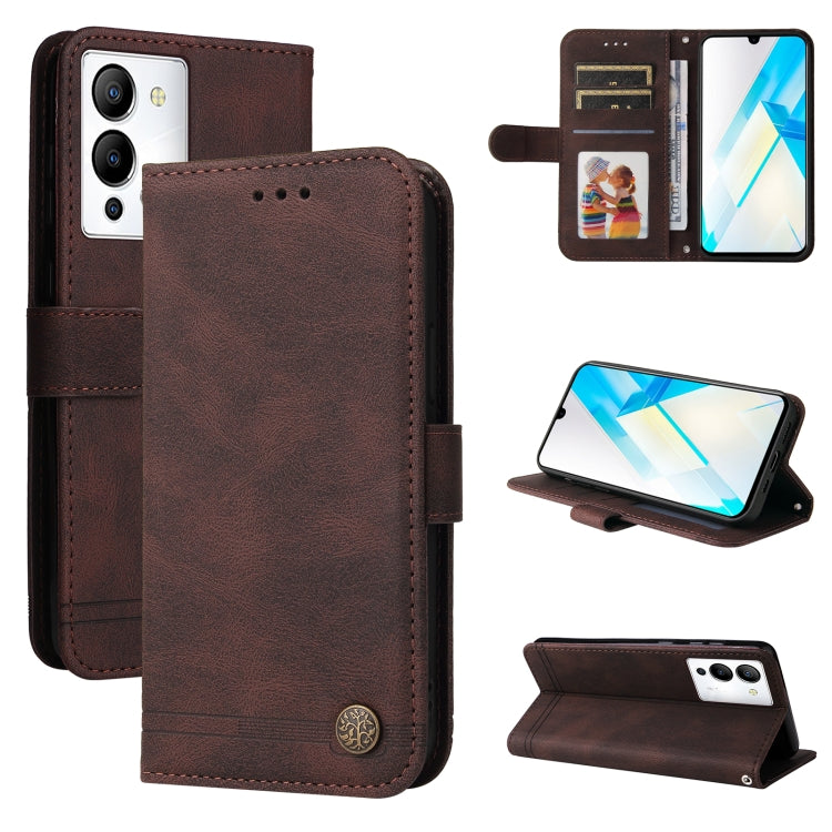 Custodia per telefono in pelle con bottone in metallo con albero della vita Skin Feel, For Infinix Hot 20 4G, For Infinix Hot 20s, For Infinix Note 12 / G96