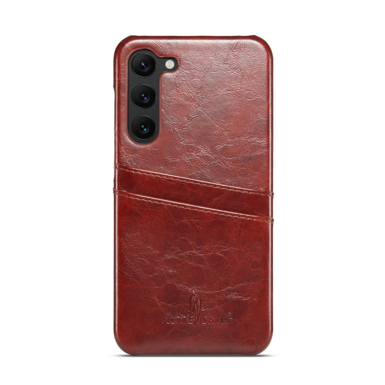 Fierre Shann Custodia per telefono in pelle con texture cerata ad olio con slot per schede, For Samsung Galaxy S23 5G, For Samsung Galaxy S23+ 5G, For Samsung Galaxy S23 Ultra 5G