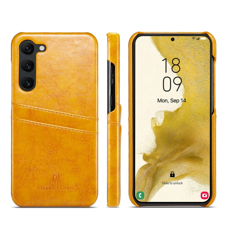 Fierre Shann Custodia per telefono in pelle con texture cerata ad olio con slot per schede, For Samsung Galaxy S23 5G, For Samsung Galaxy S23+ 5G, For Samsung Galaxy S23 Ultra 5G