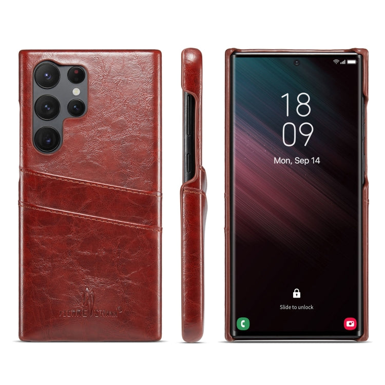 Fierre Shann Custodia per telefono in pelle con texture cerata ad olio con slot per schede, For Samsung Galaxy S23 5G, For Samsung Galaxy S23+ 5G, For Samsung Galaxy S23 Ultra 5G