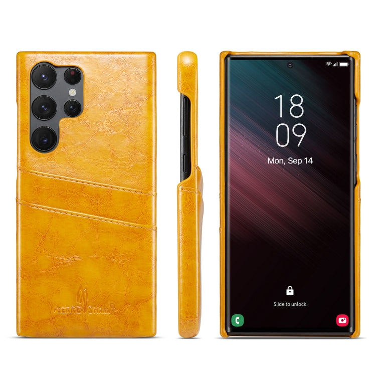 Fierre Shann Custodia per telefono in pelle con texture cerata ad olio con slot per schede, For Samsung Galaxy S23 5G, For Samsung Galaxy S23+ 5G, For Samsung Galaxy S23 Ultra 5G