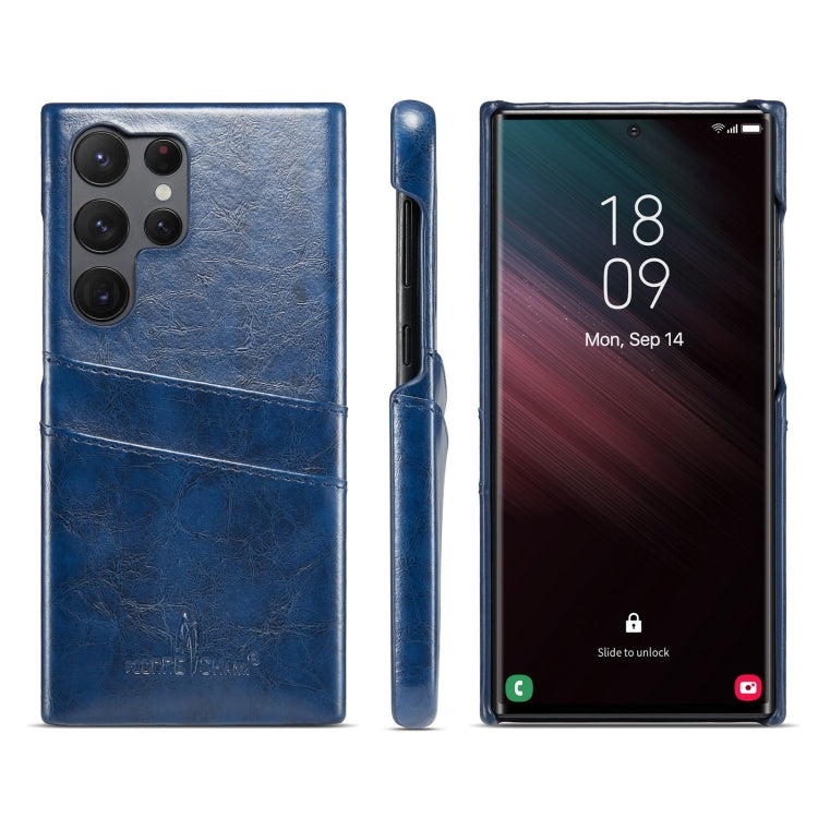 Fierre Shann Custodia per telefono in pelle con texture cerata ad olio con slot per schede, For Samsung Galaxy S23 5G, For Samsung Galaxy S23+ 5G, For Samsung Galaxy S23 Ultra 5G
