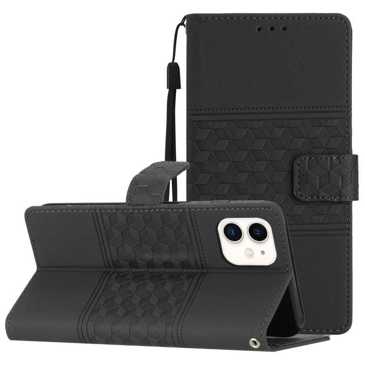 Custodia per telefono in pelle con effetto pelle goffrata a diamante con cordino, For iPhone 11, For iPhone 11 Pro, For iPhone 11 Pro Max, For iPhone 12 mini