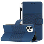 Custodia per telefono in pelle con effetto pelle goffrata a diamante con cordino, For iPhone 11, For iPhone 11 Pro, For iPhone 11 Pro Max, For iPhone 12 mini
