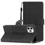 Custodia per telefono in pelle con effetto pelle goffrata a diamante con cordino, For iPhone 11, For iPhone 11 Pro, For iPhone 11 Pro Max, For iPhone 12 mini