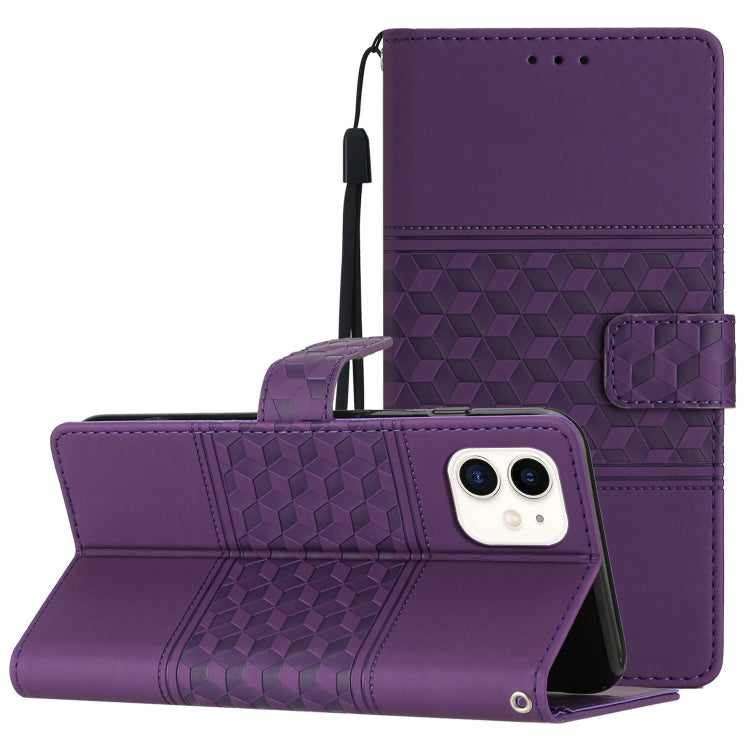 Custodia per telefono in pelle con effetto pelle goffrata a diamante con cordino, For iPhone 11, For iPhone 11 Pro, For iPhone 11 Pro Max, For iPhone 12 mini