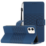 Custodia per telefono in pelle con effetto pelle goffrata a diamante con cordino, For iPhone 11, For iPhone 11 Pro, For iPhone 11 Pro Max, For iPhone 12 mini
