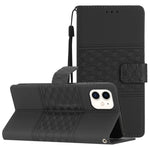 Custodia per telefono in pelle con effetto pelle goffrata a diamante con cordino, For iPhone 11, For iPhone 11 Pro, For iPhone 11 Pro Max, For iPhone 12 mini