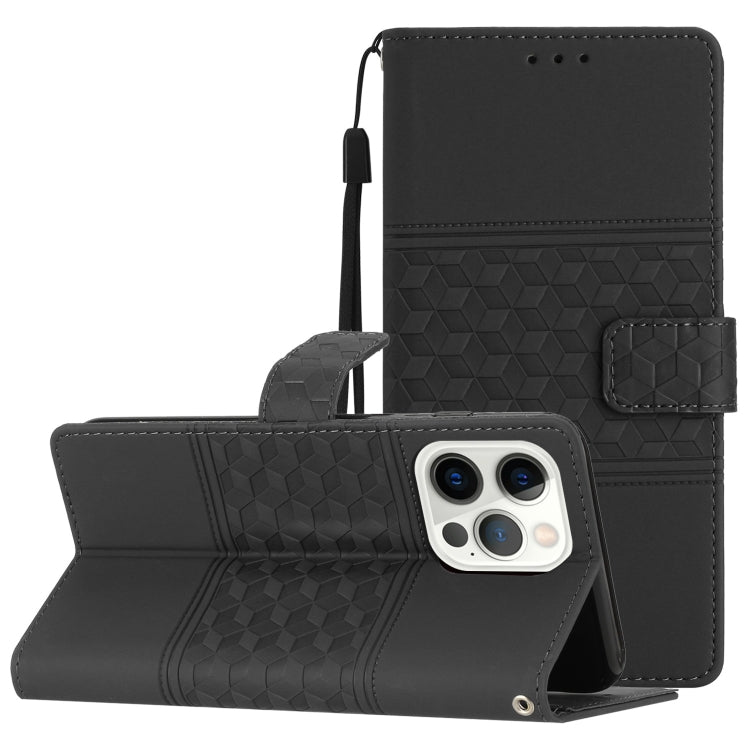 Custodia per telefono in pelle con effetto pelle goffrata a diamante con cordino, For iPhone 13 Pro, For iPhone 13 Pro Max, For iPhone 14, For iPhone 14 Plus