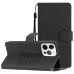 Custodia per telefono in pelle con effetto pelle goffrata a diamante con cordino, For iPhone 14 Pro, For iPhone 14 Pro Max, For iPhone X / XS, For iPhone XR