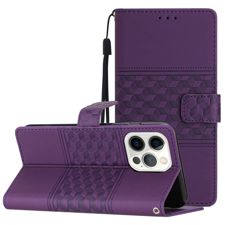 Custodia per telefono in pelle con effetto pelle goffrata a diamante con cordino, For iPhone 14 Pro, For iPhone 14 Pro Max, For iPhone X / XS, For iPhone XR